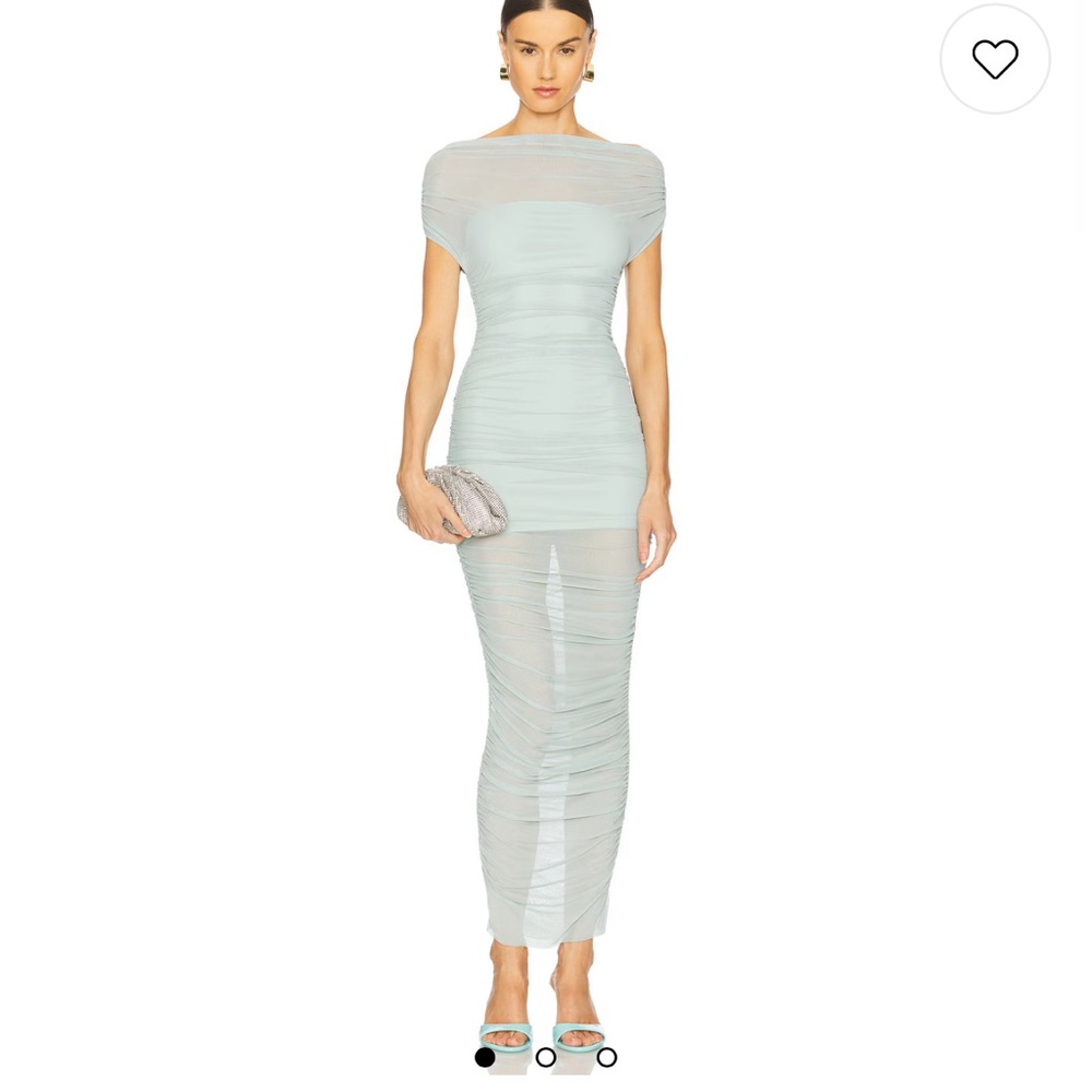 Noel Off Shoulder Mesh Midi Dress in Frosted Sea size small